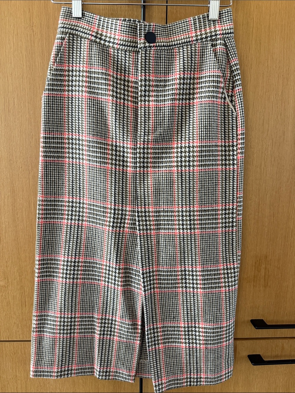 Lush Classic High Waisted Plaid Pencil Skirt Brown/ Orange Front Slit size Small